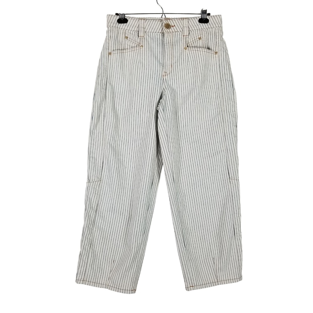 Democracy Pinstripe Pants Women 8 White Blue Ab Technology Straight BN14646FDM